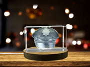 Recognition Crystal Police Cap Sculpture - Intricate Engraving with LED Base Light