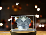 Recognition Crystal Police Cap Sculpture - Intricate Engraving with LED Base Light - Custom Award From A&B Crystal Collection