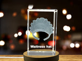 Recognition Crystal Waitress Hat Sculpture with Intricate Engraving and LED Base Light - Custom Award From A&B Crystal Collection