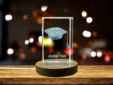 Recognition Crystal Sculpture: Intricately Engraved Judge's Robe Hat with LED Base Light