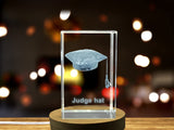 Recognition Crystal Sculpture: Intricately Engraved Judge's Robe Hat with LED Base Light - Custom Award From A&B Crystal Collection