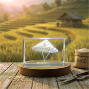 Farmer Oriental Hat 3D Engraved Crystal Recognition - Symbol of Agricultural Heritage, LED Base Included