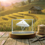 Farmer Oriental Hat 3D Engraved Crystal Recognition - Symbol of Agricultural Heritage, LED Base Included