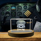 Pilot Hat 3D Engraved Crystal Recognition - Exquisite Tribute to Aviation Excellence - Custom Award From A&B Crystal Collection
