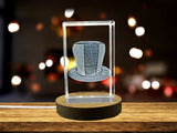 3D Engraved Clown Hat Crystal Recognition - Whimsical Artistry with LED Base Light - Custom Award From A&B Crystal Collection