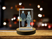 Recognition 3D Engraved Crystal Award Trophy with Traditional Chinese Hanfu Art - LED Base Included