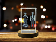 Recognition Exquisite Engraved Crystal Trophy Award - Spanish Flamenco Dress Décor with LED Base