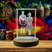 Traditional German Clothing 3D Engraved Crystal Trophy Award Recognition - Home Decor with LED Base