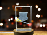 Magician Hat 3D Engraved Crystal Recognition - Captivating Illusion Art with LED Base Light - Custom Award From A&B Crystal Collection
