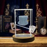 Magician Hat 3D Engraved Crystal Recognition - Captivating Illusion Art with LED Base Light - Custom Award From A&B Crystal Collection