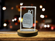 Recognition 3D Engraved Crystal Backpack Bag with LED Base - Elegant & Sophisticated Accessory