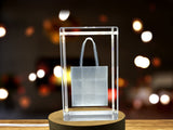 Recognition 3D Engraved Crystal Tote Bag with Free LED Base Light - Elegance in Every Detail - Custom Award From A&B Crystal Collection