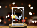 Unique Headset Microphone Engraved Crystal Gift A&B Crystal Collection