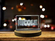 Nicole Recognition Trophy Award 3D Engraved Crystal Name Art with LED Base Light