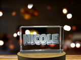 Nicole Recognition Trophy Award 3D Engraved Crystal Name Art with LED Base Light - Custom Award From A&B Crystal Collection