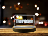 Recognition Teresa 3D Engraved Crystal Trophy Award - Personalized Name Art with LED Base