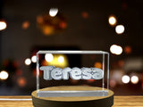 Recognition Teresa 3D Engraved Crystal Trophy Award - Personalized Name Art with LED Base - Custom Award From A&B Crystal Collection