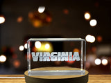 Recognition Virginia 3D Engraved Crystal Trophy Award with LED Base – Custom Name Art Gift - Custom Award From A&B Crystal Collection