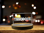 Theodore 3D Engraved Crystal Recognition Trophy Award - Custom Name Art with LED Base Light