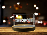 Theodore 3D Engraved Crystal Recognition Trophy Award - Custom Name Art with LED Base Light