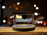Ronald Recognition Custom 3D Engraved Crystal Trophy Award with Free LED Base - Handcrafted Art