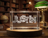 Justin — 3D laser-engraved crystal keepsake, Made in Canada