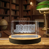 John 3D Engraved Crystal Trophy Award with Free LED Base - Custom Décor