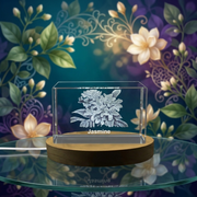 Jasmine Plant Crystal Decor Sculpture - 3D Engraved Home Gift with LED Base