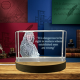 Voltaire's Wisdom - Engraved Crystal Decor with LED Base Gift for Philosophers