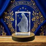 Sacred 3D Virgin Mary Award Trophy with LED Base | Recognition Crystal Spiritual Art - Custom Award From A&B Crystal Collection