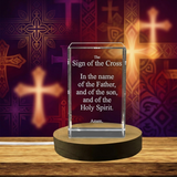 Sign of the Cross Prayer Crystal Sculpture with Free LED Base - Exquisite Faith Decor