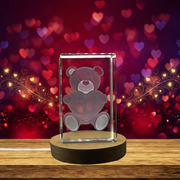 Cute Teddy Holding a Heart 3D Engraved Crystal Award Recognition Trophy Gift for Loved Ones