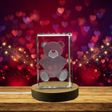 Cute Teddy Holding a Heart 3D Engraved Crystal Award Recognition Trophy — Made in Canada - Custom Award From A&B Crystal Collection