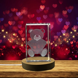 Cute Teddy Holding a Heart 3D Engraved Crystal Award Recognition Trophy Gift for Loved Ones