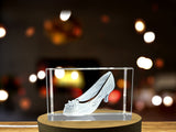 Timeless Elegance Recognition: 3D Engraved Crystal Wedding Shoes with LED Base Light - Custom Award From A&B Crystal Collection