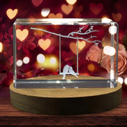 Souvenir 3D Engraved Crystal of Birds on a Swing on a Branch