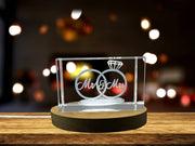 Recognition of Love: 3D Engraved Crystal Mr. & Mrs. Wedding Keepsake with LED Base