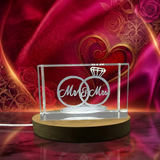 Recognition of Love: 3D Engraved Crystal Mr. & Mrs. Wedding Keepsake with LED Base - Custom Award From A&B Crystal Collection