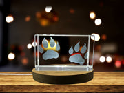 Recognition 3D Laser Engraved Lion Paw Print Crystal Trophy with LED Base - Perfect for Wildlife Lovers