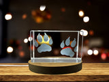 Recognition 3D Laser Engraved Lion Paw Print Crystal Trophy with LED Base - Perfect for Wildlife Lovers