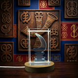 3D Engraved Crystal Akoben African Symbol with LED Base - Custom Award From A&B Crystal Collection