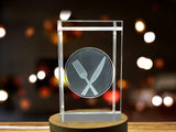 Elegant Recognition Fork And Knife 3D Engraved Crystal Keepsake Gift With LED Base - Custom Award From A&B Crystal Collection