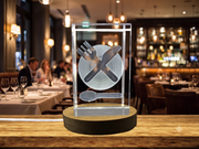 Crystal Keepsake Recognition with Plate and Cutlery Icons | Unique Gift for Culinary Enthusiasts