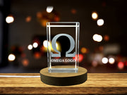 Recognition Omega Symbol Crystal Trophy Award - Exquisite Engraved Sculpture with Free LED Base Light