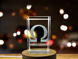 Recognition Omega Symbol Crystal Trophy Award - Exquisite Engraved Sculpture with Free LED Base Light - Custom Award From A&B Crystal Collection