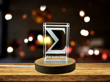 Sigma Symbol Crystal Trophy Award - Recognition of Mathematical Elegance with LED Base