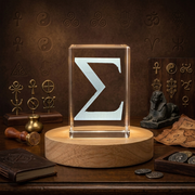 Sigma Symbol Crystal Trophy Award - Recognition of Mathematical Elegance with LED Base
