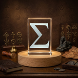 Sigma Symbol Crystal Trophy Award - Recognition of Mathematical Elegance with LED Base