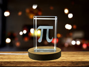 Crystal Recognition Award for Pi - Elegant Mathematical Sculpture with LED Base, Made in Canada
