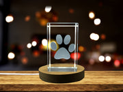 Recognition 3D Engraved Cat Paw Print Crystal Trophy Award with LED Base for Cat Lovers